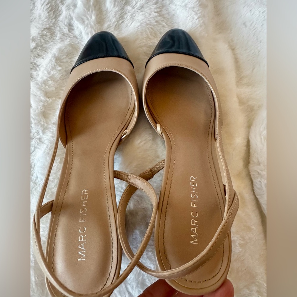 Marc Fisher slingback pumps two-tone beige & black patent leather size 7.5 - Picture 5 of 8